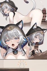 1boy 1girl animal_ear_fluff animal_ears animal_hood ass bar_censor black_gloves blue_eyes blush braid breasts cat_ears cat_girl cat_hood cat_tail cipher_(honkai:_star_rail) clothing cum dark-skinned_male dark_skin ejaculation erection fake_animal_ears fake_tail fang fellatio female fingerless_gloves girl_on_top gloves grey_hair hetero honkai:_star_rail hood hood_up interracial large_breasts licking_penis looking_at_viewer male medium_hair mole mole_on_breast multiple_views nude open_mouth oral partially_fingerless_gloves penis projectile_cum se34tai skin_fang smile tail tongue tongue_out virtual_youtuber