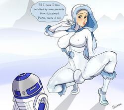 1girls balls balls_in_bodysuit big_breasts bimbo breasts cleavage clone_wars dickgirl futanari futanari_transformation hourglass_figure intersex large_breasts milf padme_amidala penis penis_in_bodysuit penis_under_clothes r2-d2 shinzu031 speech_bubble spread_legs star_wars testicles text voluptuous