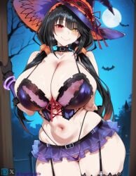 1girls ai_generated angel_yukkis ass big_ass big_breasts big_tits black_thong breasts cosplay curvy curvy_female curvy_figure date_a_live fat_ass night nipples oppai pussy pussy_juice room sexy_female sexy_pose sweat thong tits tokisaki_kurumi voluptuous_female wet wet_pussy witch witch_costume
