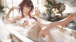 1girls artist_request barefoot bath bathing bathtub bedroom_eyes breasts convenient_censoring feet female honkai:_star_rail hoyoverse kafka_(honkai:_star_rail) legs looking_at_viewer looking_seductive nude purple_hair seductive seductive_eyes seductive_look seductive_smile soap soap_bubbles soap_censor solo water wine wine_glass