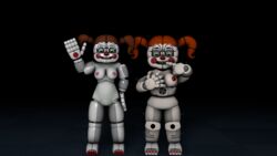 2017 3d animatronic baby_(fnafsl) breast_grab breasts circus_baby circus_baby_(fnaf) circus_baby_(original) duo feet female five_nights_at_freddy's full_color hand_on_breast highres humanoid looking_at_viewer machine mammal nipples no_penetration nude pinup pose pussy robot sister_location smile source_filmmaker standing toes waving xboxking37