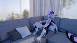 16:9 3d_(artwork) 4_ears absurd_res animal_genitalia anthro avali black_body black_feathers black_fur butt claws cloaca curtains digital_media_(artwork) digitigrade erection feathers feet fingers fur furniture genital_slit genitals glowing glowing_eyes glowing_markings grey_claws hair hi_res huge_filesize kita'vali lying male markings multi_ear on_back pawpads penis pillow plant presenting presenting_cloaca presenting_penis purple_eyes simple_background sofa solo static_(staticalowo) staticalowo suggestive tail tapering_penis tired toes underfluffies white_body white_feathers white_fur widescreen