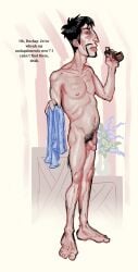 1910s 1boy after_bath after_bathing beer_belly black_hair british british_accent bush bushy_pubes circus_tent crates digital_drawing_(artwork) digital_media_(artwork) embarassment english english_text erection facial_hair flowers fully_naked fully_nude getting_erect half_erect half_mast hazel_eyes historical holding_towel male male_only mr_shrink naked no_shame nude nude_male oc original original_character pale_skin pipe pubic_hair ringmaster_wagstaff shameless skinny skinny_male small_penis smoking_pipe solo solo_focus stiff_nipples stiffening_penis tent_interior towel vase