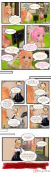 3d big_belly big_breasts bloated_belly blonde_hair centaur centauress comic cute dialogue english english_text fox_ears fox_girl henbor medium_breasts oral_vore pink_hair pussy unbirthing vgw_world vore