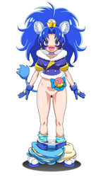 animal_ears blue_choker blue_eyes blue_gloves blue_hair censored choker clothing cure_gelato earrings extra_ears female gloves jewelry kirakira_precure_a_la_mode kousaka_jun lion_ears lion_tail long_hair looking_at_viewer magical_girl open_mouth panties panties_around_ankles precure pretty_cure solo tail tategami_aoi underwear wardrobe_malfunction white_panties