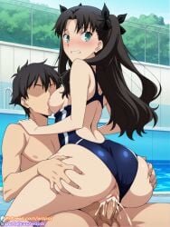1girls ai_generated anime black_hair blue_eyes breasts clothed_sex fate/grand_order fate/stay_night fate_(series) large_breasts mforcia patreon_logo patreon_username sex tohsaka_rin uncensored vagina vaginal_penetration vaginal_sex wapai watermark
