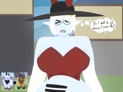 1girls blue_skin bunny_ears dopey_fighters_3 red_bunnysuit roblox solo_female tagme yetti_(dopey_fighters_3)