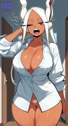 1girl ai_generated big_breasts boku_no_hero_academia boku_no_hero_academia_(finale) breasts busty busty_female cleavage dark-skinned_female dark_skin eye_closed fanart female female_focus female_only hallway hand_behind_head indoors inside jorgecarlosai long_hair mirko miruko muscular muscular_female muscular_thighs my_hero_academia my_hero_academia_(finale) naked naked_female no_bra no_panties no_underwear nude nude_female open_mouth pantyless pubic_hair pubic_hair_peek pussy pussy_peek quirk_(mha) quirked_human_(my_hero_academia) rabbit rabbit_ears rabbit_girl rabbit_humanoid red_eyes sexy sexy_body sexy_female shirt_only sleepy standing teeth thighs toned toned_female unbuttoned unbuttoned_shirt walking watermark white_hair white_pubic_hair white_shirt yawn yawning