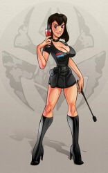 1girls 2009 big_breasts black_hair breasts choker cleavage_cutout female high_heel_boots leonia_tavira riding_crop solo star_wars tagme_(artist) wine_glass