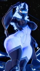 ass blue_body blue_hair breasts ember_(warframe) ember_heirloom_(warframe) hips naked_female renatakatharsis warframe warframe_(species)
