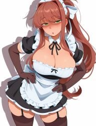 1female 1girl 1girls 2026 ai ai-created ai_art ai_generated big_breasts boobs breasts brown_hair ddlc doki_doki_literature_club female female_focus female_only green_eyes hand_on_hip human human_only light-skinned_female light_skin looking_at_viewer maid maid_headdress maid_outfit maid_skirt maid_stockings maid_uniform monika_(doki_doki_literature_club) open_eyes open_mouth shadow stockings team_salvato