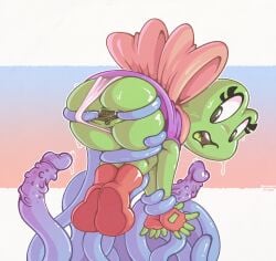 1girls amphibian anthro ass boots female frog gloves onihidden open_mouth pussy spread_pussy spreading sweat teeth tentacle tongue underwear