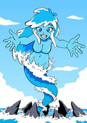 blue blue_body blue_eyes blue_hair blue_skin breasts charybdis greek_mythology long_hair magical_girl odyssey odyssey_(homer) open_arms ripples sea smile suggestive the_epic_cycle water water_creature water_hair water_skin