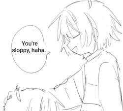 artist_request chara dirty_talk frisk hand_on_head hidden_blowjob implied_blowjob implied_penetration sketch sloppy_blowjob teasing translated undertale