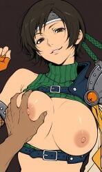 ai_generated breast_grab brown_hair final_fantasy large_breasts looking_at_viewer lxlbanner mature_female pov short_hair solo_focus yuffie_kisaragi