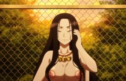 1girls areolae black_hair breasts dara-san eyes_closed inverted_nipples large_areolae large_breasts monster_girl naga nipples reiwa_no_dara-san screencap