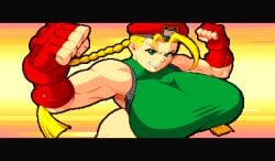 big_breasts blonde_hair breasts cammy_white capcom huge_breasts large_breasts light-skinned_male light_skin military_hat military_uniform nakamanga solo solo_female solo_focus street_fighter yellow_hair