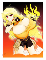 big_breasts blonde_hair breasts busty huge_breasts oxdarock rwby yang_xiao_long