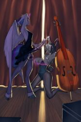 2017 alicorn animal_genitalia animal_penis anthro anthrofied armpits bakuhaku balls big_breasts black_hair bow_(stringed_instrument) bow_tie breasts cello clothed clothing cum cum_on_breasts cum_on_face curtains dickgirl duo earth_pony equine equine_penis erection feathered_wings feathers female friendship_is_magic futa_on_female futanari futatwi glowing hair hi_res hooves horn horse horsecock intersex intersex/female kneeling legwear long_hair magic mammal musical_instrument my_little_pony octavia_(mlp) penis pony stockings twilight_sparkle_(mlp) wings