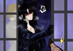 1boy 1boy1girl 1boys 1girl 1girls 2d 2d_(artwork) annoyed annoyed_expression blush blushing caught caught_in_the_act cleavage clothed clothed_female clothed_female_nude_male clothed_sex eclipseecliptus fucked_from_behind heathcliff_(limbus_company) hidden_sex high_resolution highres indoors indoors_sex light-skinned_female light-skinned_male light_skin limbus_company long_hair naked_male open_door project_moon red_eyes ryoshu_(limbus_company) secret_sex sex sex_from_behind sexy_female shoji sinclair_(limbus_company) sliding_doors straight straight_sex sweat sweatdrop sweating sweaty sweaty_breasts taken_from_behind