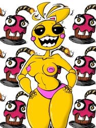animatronic animatronic_female beakless chicken chicken_girl female five_nights_at_freddy's five_nights_at_freddy's_2 fnaf phasianid robot robot_girl scottgames toy_chica_(fnaf) yellow yellow_skin