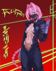 1girls blue_eyes color cyberpunk:_edgerunners cyberpunk_2077 cyberpunk_girl cyborg cyborg_girl female female_focus female_only hi_res long_hair looking_at_viewer pink_hair slim_waist solo solo_female talia_yang tan_body tan_skin thick_thighs