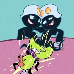 1:1 argon_vile balls bodily_fluids chuck_(panty_and_stocking_with_garterbelt) collar cowper cum cum_everywhere excessive_cum excessive_genital_fluids genital_fluids genitals ghost group group_sex hi_res male male/male masturbation messy panty_and_stocking_with_garterbelt penile penile_masturbation penis sex spirit tea_bagging threesome trio