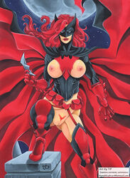 1girls adapted_costume batman_(series) batwoman belt boots breasts cape clothing cowl dc dc_comics erotic_costume erotic_earth female female_only female_pubic_hair fire_crotch gauntlets gloves hips huge_breasts kate_kane large_breasts legs long_hair mask nipples pubes pubic_hair pussy red_hair redhead shaped_pubic_hair shoes solo tagme thighs vagina vp