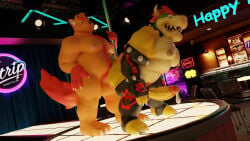 16:9 2026 3_toes 3d_(artwork) anal anthro armband balls bar big_balls big_muscles big_pecs big_penis blender_(artwork) bodily_fluids body_hair bowser canid canine canis chair cheek_tuft chest_hair claws clothing collar cum cum_drip darkened_nipples digital_media_(artwork) dragon_koopa dripping duo eyebrows facial_tuft feet fluffy fluffy_tail fur furniture genital_fluids genitals handwear hi_res horn hybrid legwear light lighting male mammal mario_bros markings moonwulf moonwulf_(character) musclegut muscular neon_lights neon_sign nightclub nintendo nipples nude orange_body orange_fur pecs penis pink_nipples pole precum red_eyebrows red_markings scalie sharp_teeth sign spiked_armband spiked_collar spikes stage_lights tail ted_hair teeth toes tuft widescreen wolf yellow_body
