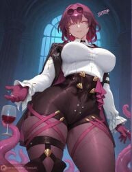 1girls ai_generated big_ass big_breasts floresai imminent_penetration imminent_sex kafka_(honkai:_star_rail) large_breasts looking_at_viewer massive_breasts mature_female monster narrow_waist patreon patreon_url patreon_username purple_hair tentacles tentacles_around_arms tentacles_around_legs thick_thighs wide_hips wide_thighs