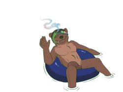 alpha_channel athletic balls beanie hat inner_tube male male_only mammal mustelid nude otter paraphore penis presenting sitting smoke smoking smuttymutt swimming waving