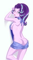 aqua_hair ass blush cogbrony female friendship_is_magic human humanized long_hair looking_at_viewer meme my_little_pony open_mouth purple_hair solo starlight_glimmer sweater two_tone_hair virgin_killer_sweater