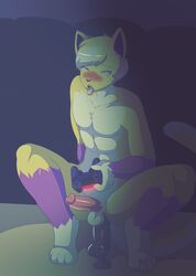 ahe_gao anal anal_sex balls blush circumcised controller crouching dildo dildo_sitting erection feline fur furry furry_only gay holding_object humanoid_penis looking_pleasured male male_on_male male_only mammal munks_(artist) open_mouth penetration penis sex_toy slim solo tongue tongue_out yaoi