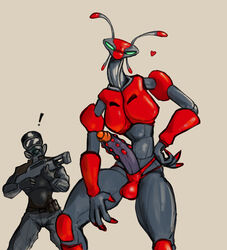 alien antennae anthro armor balls bulge claws clothed clothing daftpatriot erection exotic_penis gas_mask gloves gun headgear heart helmet human long_penis looking_at_viewer male male_only mammal mask penis pose ranged_weapon red_alien sharp_claws size_difference skinny soldier speedo squint standing swimsuit timesplitters uncut underwear uniform video_games weapon