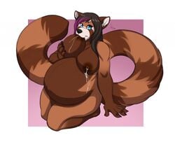 anthro breasts cute dripping huge_belly lactation lavenderpandy mammal milk nipples pregnant ready_to_pop red_panda sen_(looneyluna) suckling