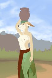 1girls 9x9 anthro armpits breasts canine clothed clothing female female_only fennec fox furry mammal partial_nudity partially_clothed pottery pussy solo topless translucent walking