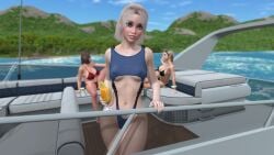 3d 3d_(artwork) beach bikini island ocean swimsuit threesome yacht