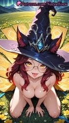 1girls 2025 ai ai_assisted ai_generated animal_ear_fluff animal_ears anime anime_style aurora_(league_of_legends) bangs black_headwear blush body_freckles breasts breasts_squeezed_together bust busty cleavage collarbone completely_nude ears_through_headwear facial_mark fairy female female_focus female_only female_solo field flower flower_field fox_ears fox_girl freckles from_above glasses gradient_hair grass hat hentai hi_res high_quality high_resolution highres kneeling large_breasts league_of_legends league_of_legends:_wild_rift long_hair looking_at_viewer medium_breasts megane miqo'te multicolored_hair natsuyoru nude nude_female outdoors patreon red_hair riot_games round_eyewear shiny_skin sitting slit_pupils smile solo solo_female stable_diffusion tongue tongue_out voluptuous voluptuous_female whisker_markings witch_hat yellow_eyes yellow_flower