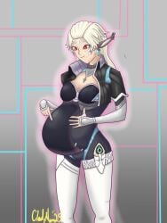 1girls clothed clothed_female cloudynoms female female_only neilnail_(xenoblade_x) pregnant pregnant_belly qlurian silver_hair tagme xenoblade_(series) xenoblade_chronicles_x