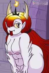 breasts disney eyelashes fangs fat female fire hekapoo horns large_breasts monster_girl nipples one_eye_covered overweight pointy_ears professordoctorc red_eyes red_hair slightly_chubby star_vs_the_forces_of_evil thick tongue tongue_out