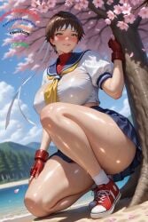 ai_generated big_breasts big_butt kneeling patreon sakura_kasugano school_uniform street_fighter street_fighter_alpha_3 sweating thick_thighs ul7990 wet