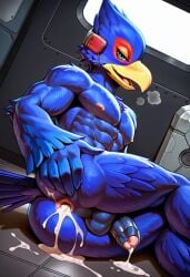 abs ai_generated anthro anthro_male anthro_penetrated anus ass avian back balls biceps big_balls big_penis bird blue_fur blush cum cum_in_ass cum_on_penis erection falco_lombardi foreskin furry gaping_anus gay grabbing_own_ass green_eyes hand_on_ass hand_on_butt looking_at_viewer looking_back male male/male male_only muscular muscular_male nipples nude_male open_mouth pecs penis smile star_fox toned_body toned_male twall97 uncut