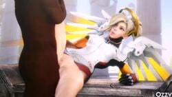 1boy 1girls 3d animated blonde_hair blue_eyes bottomless breasts cleavage dark-skinned_male erection female interracial male mercy no_sound overwatch ozzysfm penetration penis pussy sex source_filmmaker spread_legs straight vaginal_penetration video