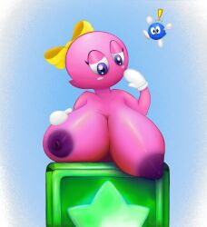 1boy 1girls 2018 big_breasts block bow breasts completely_nude completely_nude_female female female_focus gloves gloves_only huge_breasts kirby_(series) lalala lololo male nintendo nipples nude nude_female purple_eyes purple_nipples solo_focus swizzle