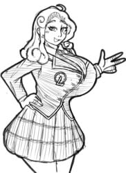 1girls big_breasts blush_lines breasts cubedmans curly_hair female_focus female_only king_of_greed lobotomy_corporation magical_girl no_color peace_sign project_moon school_uniform smug smug_face thick thick_thighs