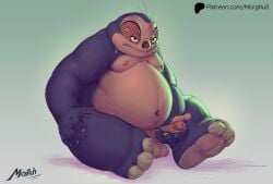 2025 alien anthro balls belly big_belly disney erection genitals hi_res jumba_jookiba kweltikwan lilo_and_stitch male male_only moobs navel nipples overweight overweight_male penis simple_background solo themorghull