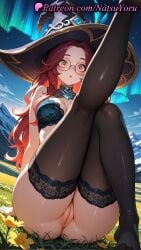 1girls 2025 ai ai_assisted ai_generated anime anime_style arm_support ass asshole aurora aurora_(league_of_legends) bangs bare_shoulders black_bra black_headwear black_legwear black_thighhighs blue_bra blush bottomless bra breasts bust busty cleavage cleft_of_venus feet female_focus female_only flower foot_fetish forehead glasses grass hat hentai hi_res high_quality high_resolution highres juicy_butt labia labia_majora lace-trimmed_bra lace_trim large_breasts league_of_legends league_of_legends:_wild_rift leg_up legs lingerie long_hair looking_at_viewer megane mountain natsuyoru night no_panties orange_eyes outdoors parted_bangs parted_lips patreon pussy red_hair riot_games round_eyewear sitting sky solo solo_female stable_diffusion star_(sky) starry_sky thighhighs thighs uncensored underwear underwear_only vagina voluptuous voluptuous_female wide-eyed witch witch_hat yellow_eyes yellow_flower