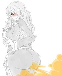 1girls ass ass ass_bigger_than_head big_ass big_butt blush brown_eyes fart fart_cloud fart_fetish farting hair_over_one_eye kono_subarashii_sekai_ni_shukufuku_wo! lazei looking_back rear_view sketch solo_female standing uncolored viewed_from_behind wiz_(konosuba)