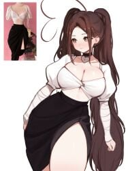 1girls big_breasts brown_eyes brown_hair choker exposed_stomach female female_focus female_only fully_clothed sky_(skyaboveme) skyaboveme streetwear virtual_youtuber visible_underwear