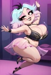 ai_generated cleavage emberlynn_pinkle helluva_boss high_heels huge_ass huge_breasts makeup maykerslayer770 see-through_clothing shortstack thick_thighs underwear